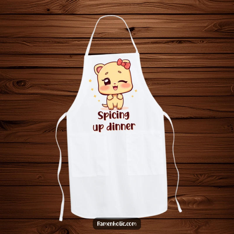 Funny apron adorned with a ginger slice character winking playfully, bringing a zesty and humorous vibe to cooking tasks.