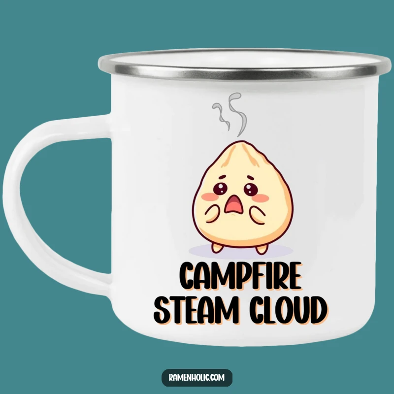 Funny Gyoza Camping Mug: Shocked Steam, Outdoor Surprise Humor