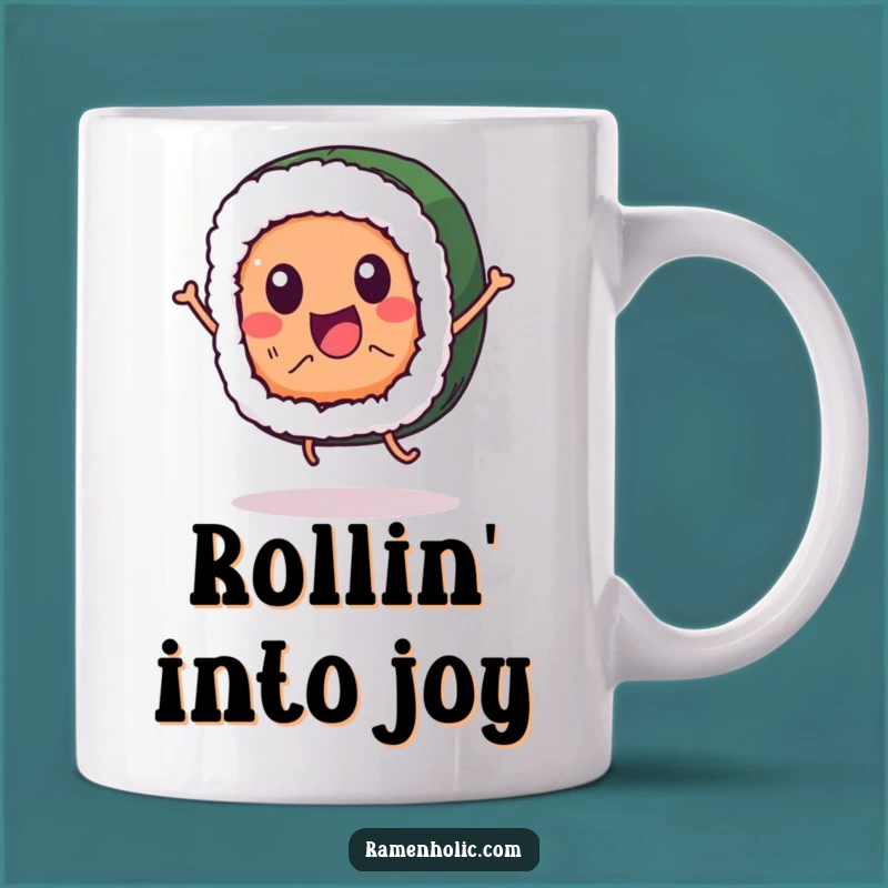 Funny Sushi Roll Mug: Jumping Character Design, Perfect Gift for Sashimi Lovers & Foodies