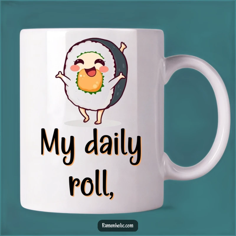 Funny Sushi Roll Cartwheel Mug - Hilarious Japanese Food Gift for Sushi Lovers