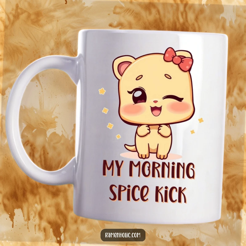 Funny mug showcasing a slice of ginger character winking playfully, radiating a fun, zesty, and mischievous vibe.