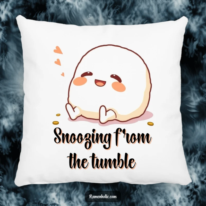 Funny Onigiri Pillow: A soft pillow depicting a giggling onigiri character comically rolling on the floor, offering comfort.