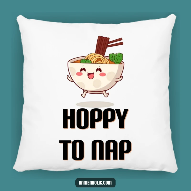 Funny Hopping Ramen Bowl Pillow - Cozy Foodie Art Cushion Gift