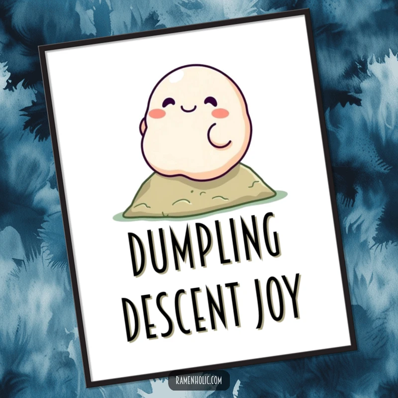 Funny dumpling character digital art print, smiling and rolling down a hill, ready to bring a playful vibe.