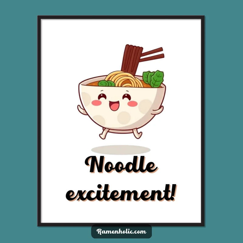 Funny Hopping Ramen Bowl Digital Art - Cute Foodie Print for Walls