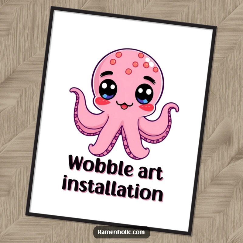 Funny Kawaii Octopus Wiener Digital Art Print of a googly-eyed character wobbling, instant download funny gift.