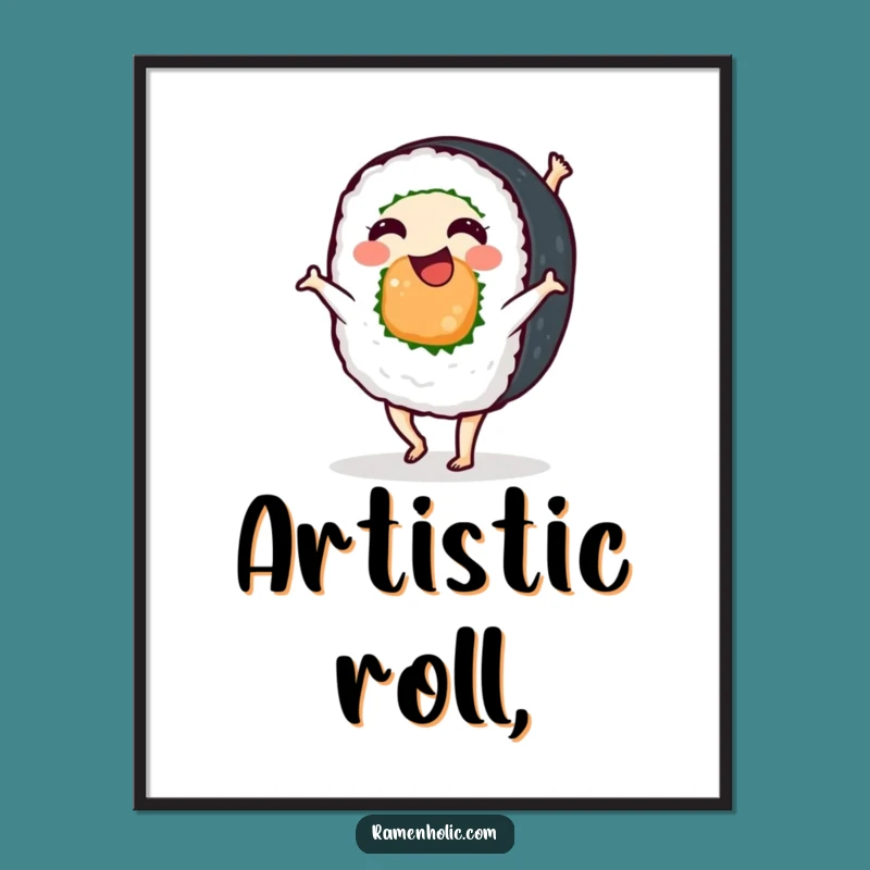 Funny Sushi Roll Cartwheel Digital Art - Instant Hilarious Foodie Decor Download