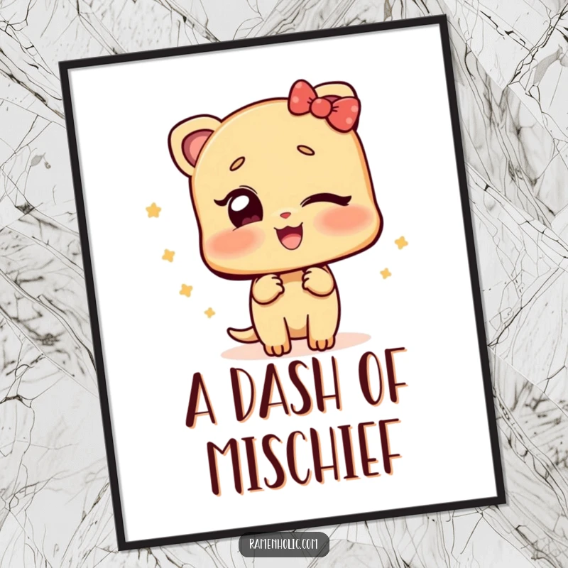 Funny digital art print of a ginger slice character winking playfully, bringing instant zesty charm and a humorous touch to digital displays.