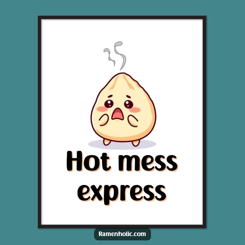 Funny Gyoza Digital Art: Shocked Steam Print, Humorous Wall Decor