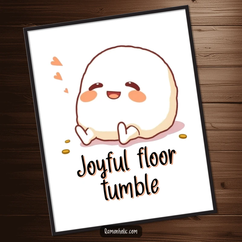 Funny Onigiri Digital Art: A giggling onigiri character humorously rolling on the floor, offering instant joy and amusement.