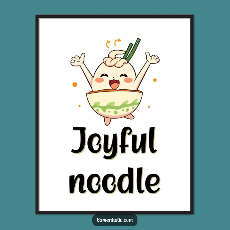 Funny Ramen Bowl Joy Digital Art: Leaping Foodie's Hilarious Wall Decor