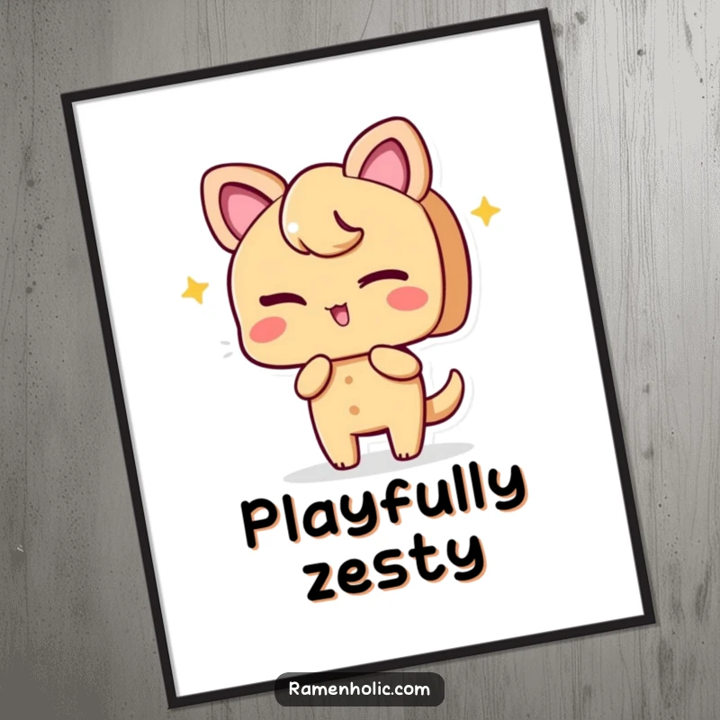 Funny digital art print of a playful ginger slice character winking, offering a downloadable burst of zesty fun.