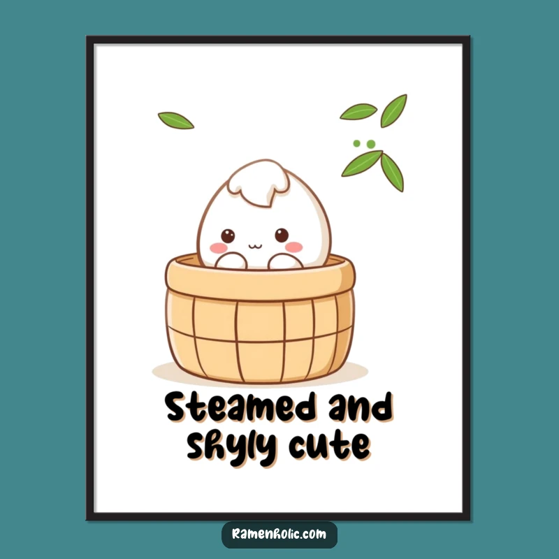 Funny Shy Mochi Digital Art: Cute Kawaii Steamer Character Print for Walls