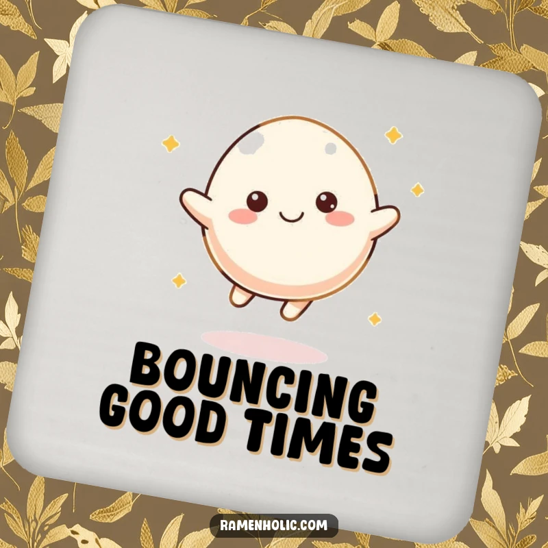 Funny Mochi Bounce Drink Coaster showcasing a joyful mochi character happily bouncing, protecting surfaces with humor.
