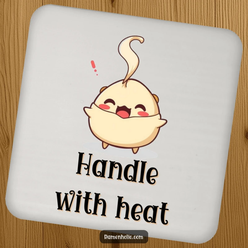 Funny surprised gyoza coaster set, protecting tables with a steamy character, adding humorous flair to drinks.