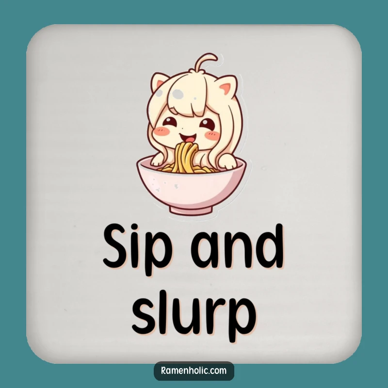Funny Noodle Drink Coaster: Protect Surfaces With Slurping Character Art, Cute & Humorous