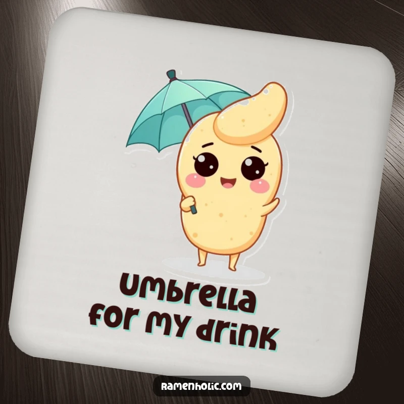 Funny Tempura Coaster: A happy tempura piece with a tiny umbrella, serving as a charming protector for your beverages.