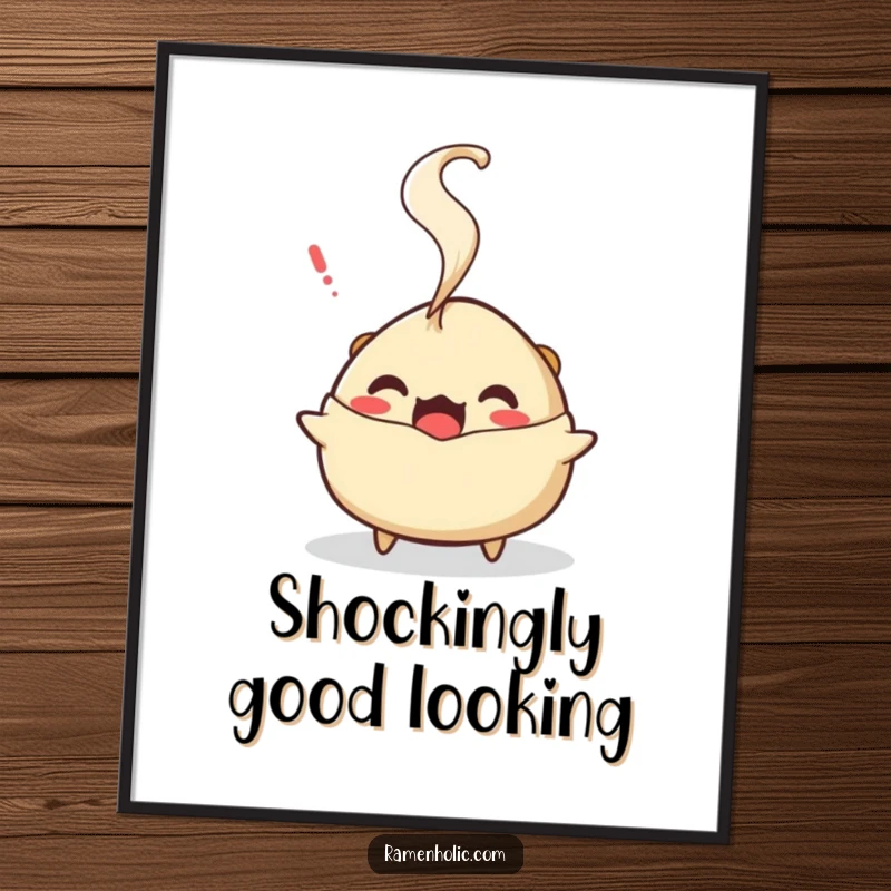 Funny gyoza steam poster, featuring a surprised character with steam, adding a humorous and quirky touch to wall decor.