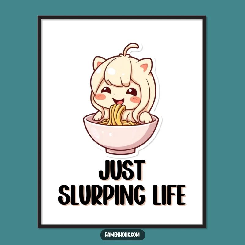 Funny Noodle Poster: Joyful Slurping Character Art Print, Hilarious Foodie Decor, Gift Idea
