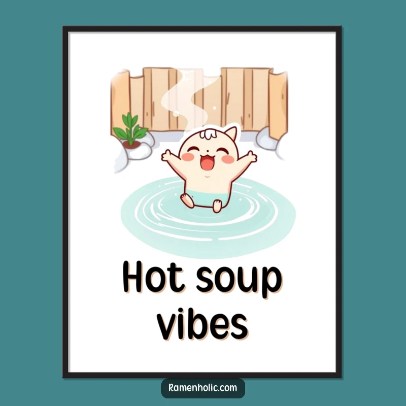 Funny Kawaii Miso Soup Hot Spring Poster: Cheerful Soup Art, Delightful Funny Gift Decor