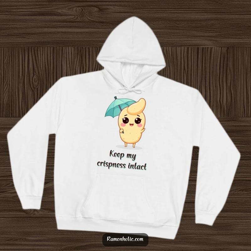 Funny Tempura Hoodie: A content tempura piece under a miniature umbrella, promising warmth and a touch of playful charm.