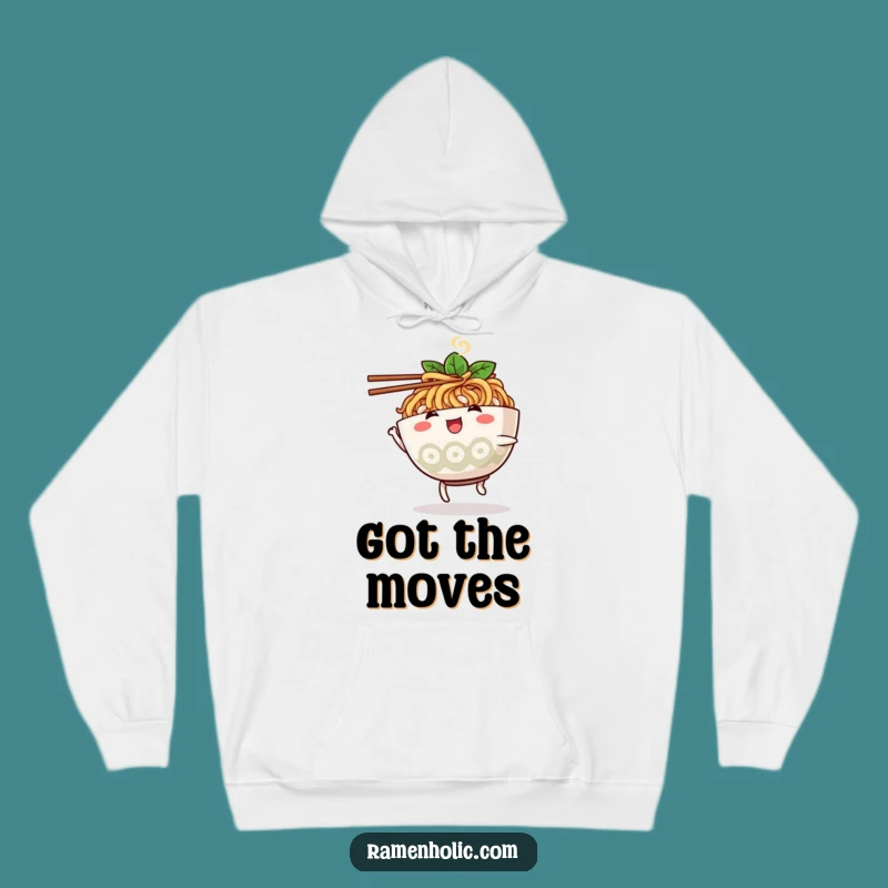 Cozy Funny Ramen Hoodie: Dancing Character Design, Warm & Hilarious Apparel, Perfect Gift