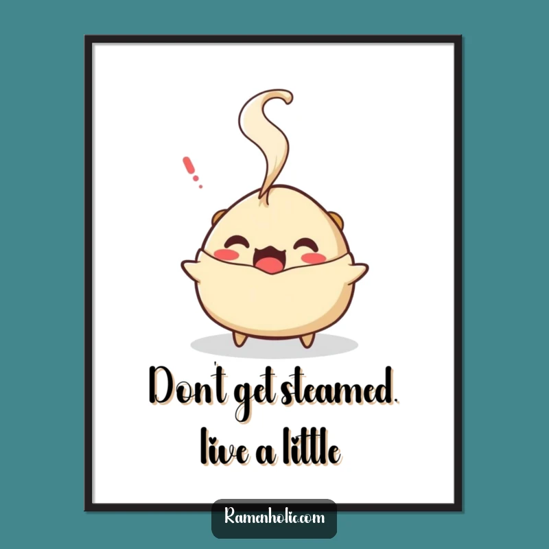 Free Printable Gyoza Wall Art - Surprised Steam Character, Funny Decor