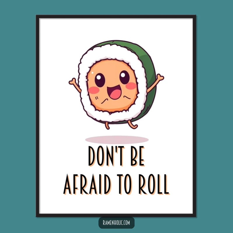 Funny Free Printable Wall Art: Jumping sushi art for a unique downloadable gift
