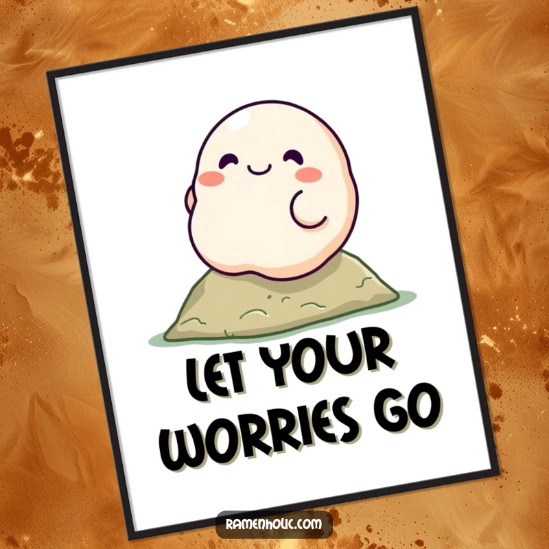 Funny Free Printable Wall Art: A smiling, round dumpling character happily rolling down a small, grassy hill.