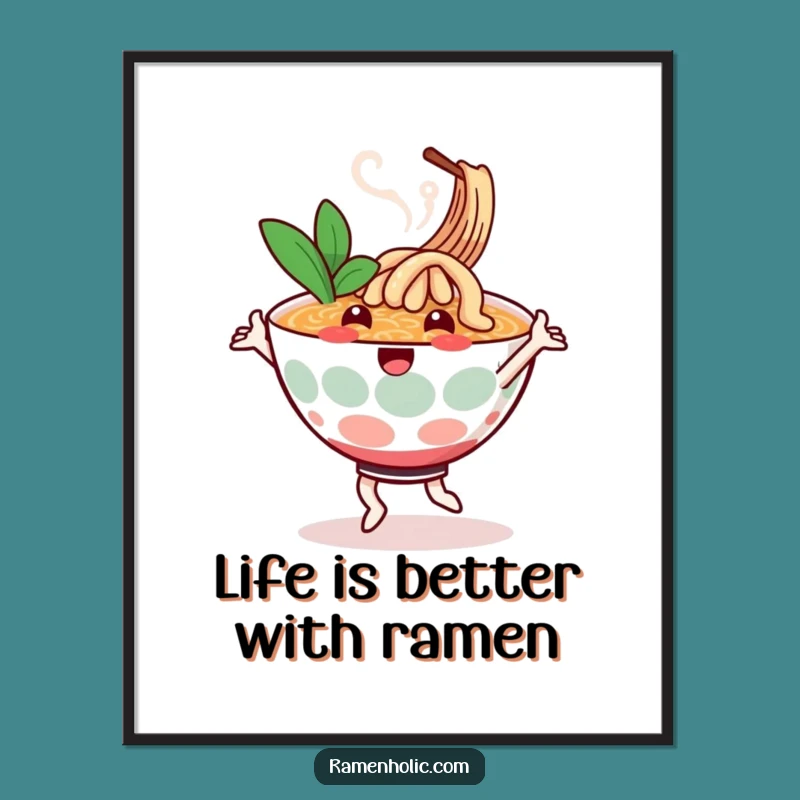 Free Printable Funny Ramen Wall Art: Happy Dancer Kawaii Decor Downloadable