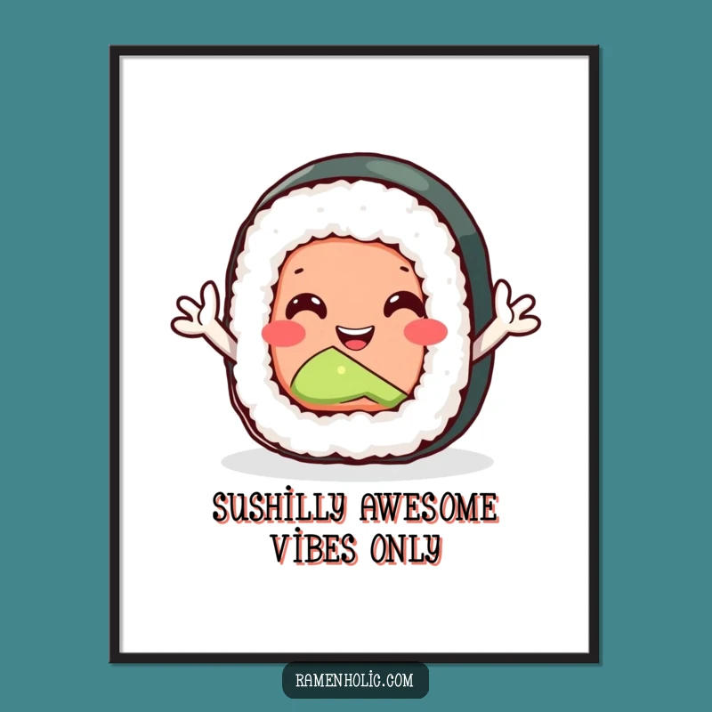 Free Printable Sushi Wall Art: Funny Waving Roll, Humorous Downloadable Decor!