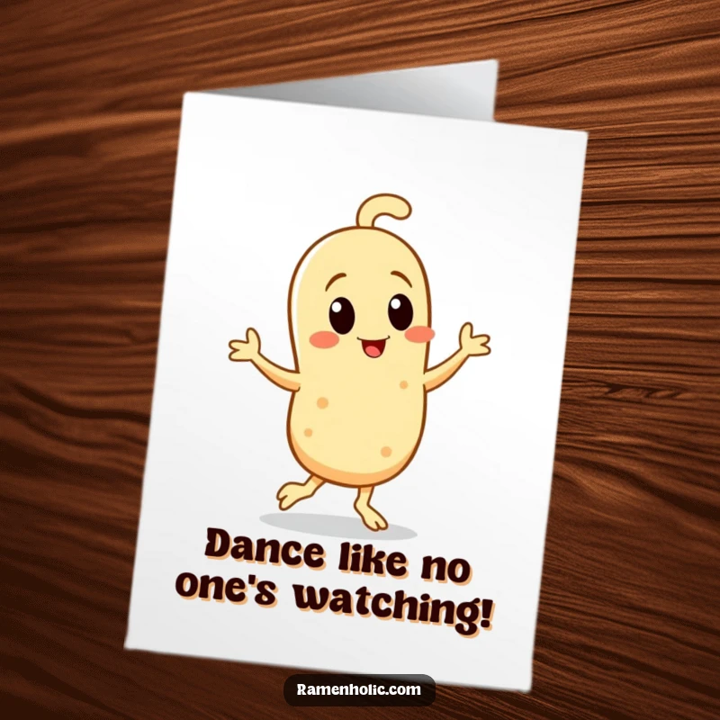 Funny Free Printable Birthday Card: A tiny sesame seed character enthusiastically doing a cheerful jig, spreading joy and laughter.