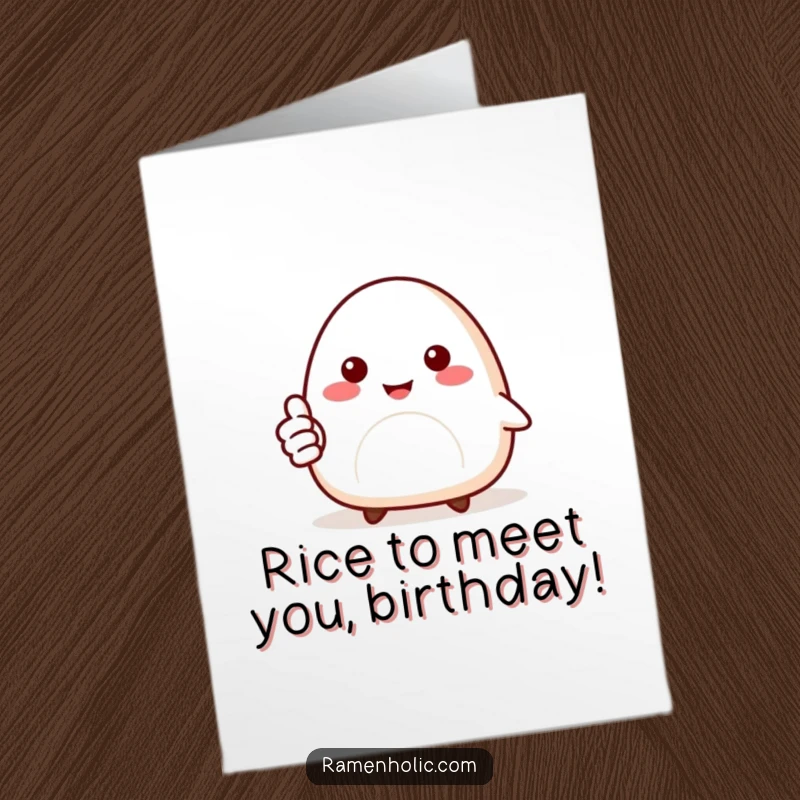 Funny Free Printable Birthday Card featuring a smiling onigiri character giving a big thumbs up.