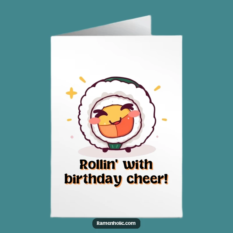 Free Printable Sushi Roll Birthday Card - Funny Winking Character Downloadable Gift