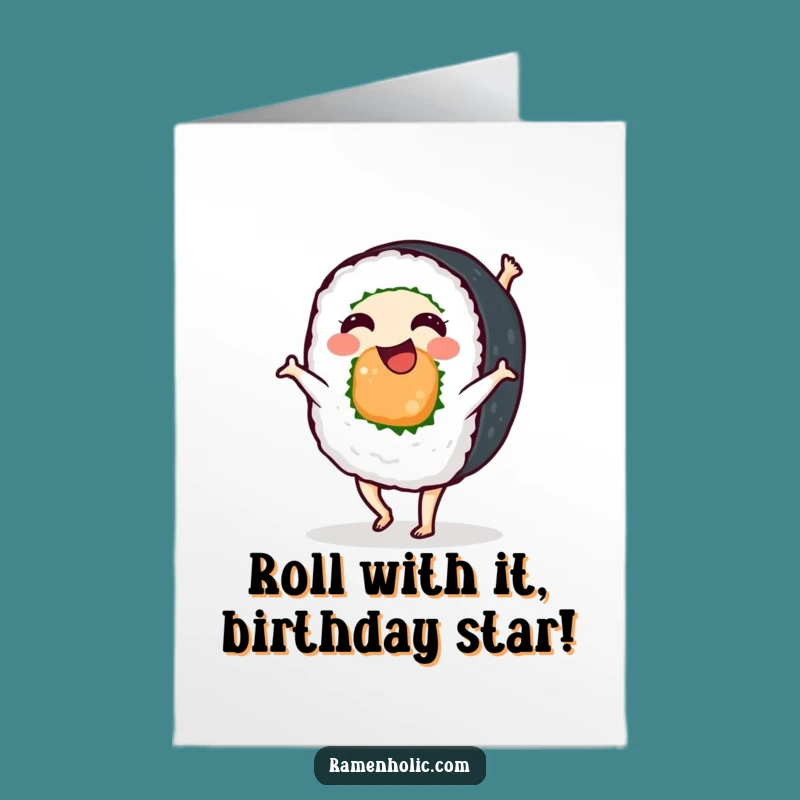 Free Printable Fun Sushi Cartwheel Birthday Card - Funny Downloadable Gift