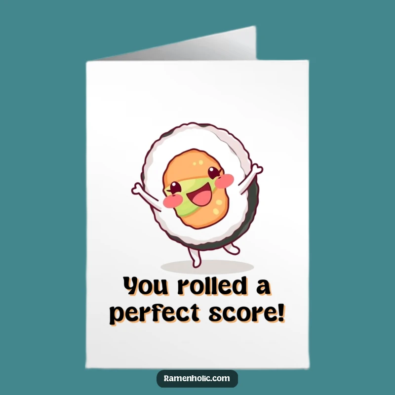 Free Printable Congrats Card: Happy Sushi Cartwheel Celebration Funny Downloadable Gift