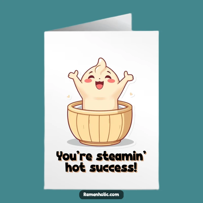 Free Printable Dumpling Congrats Card - Leaping Character, Downloadable Gift