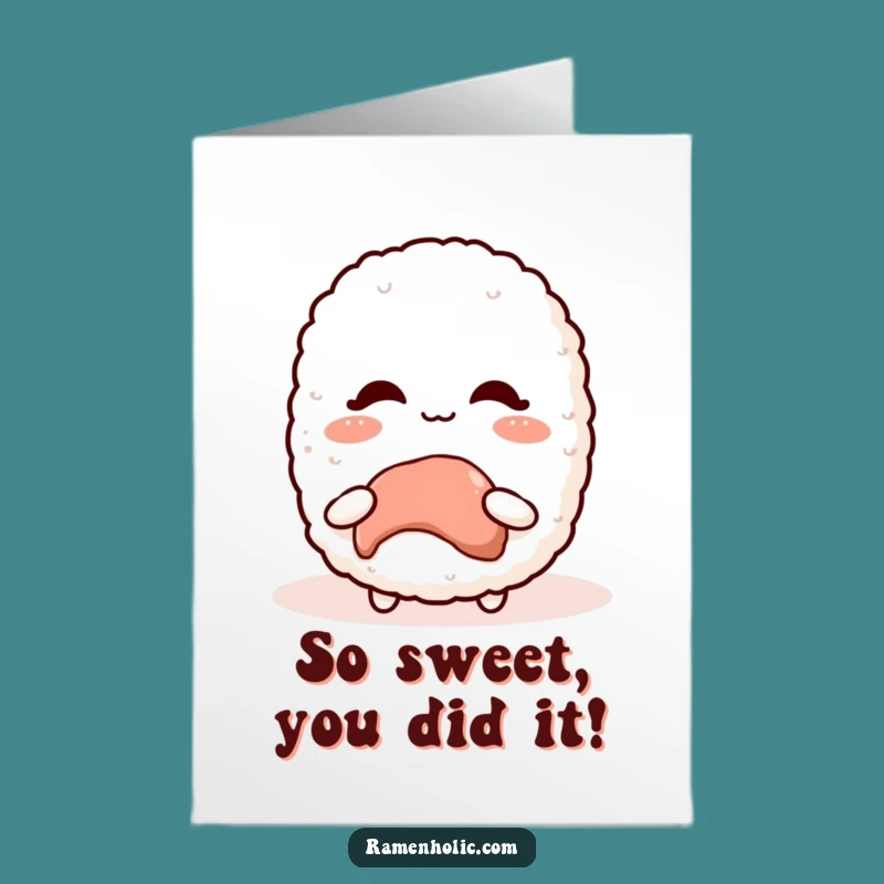 Free Printable Congrats Card: Kawaii Rice Ball Blushing, Celebrating Your Achievment