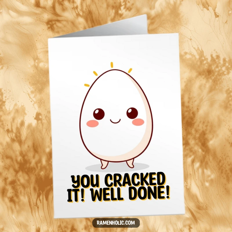 Funny Free Printable Congratulations Card showing a cheerful egg character with a sunny side up smile, celebrating success.