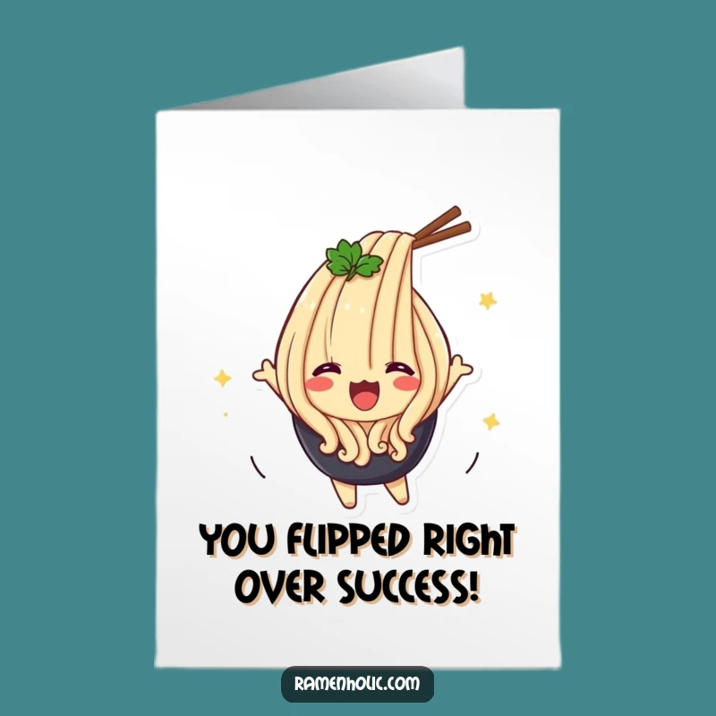 Free Printable Udon Congrats Card: Flipping Noodle Downloadable Gift for Your Achievements