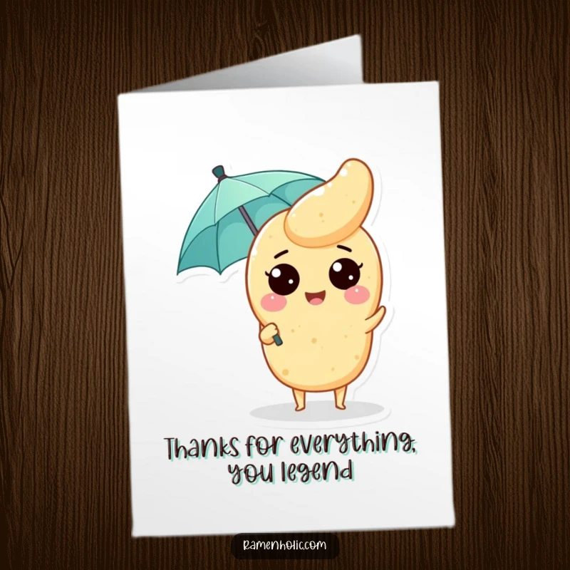 Funny Free Printable Thank You Card: A tempura piece with a tiny umbrella, expressing sincere thanks.