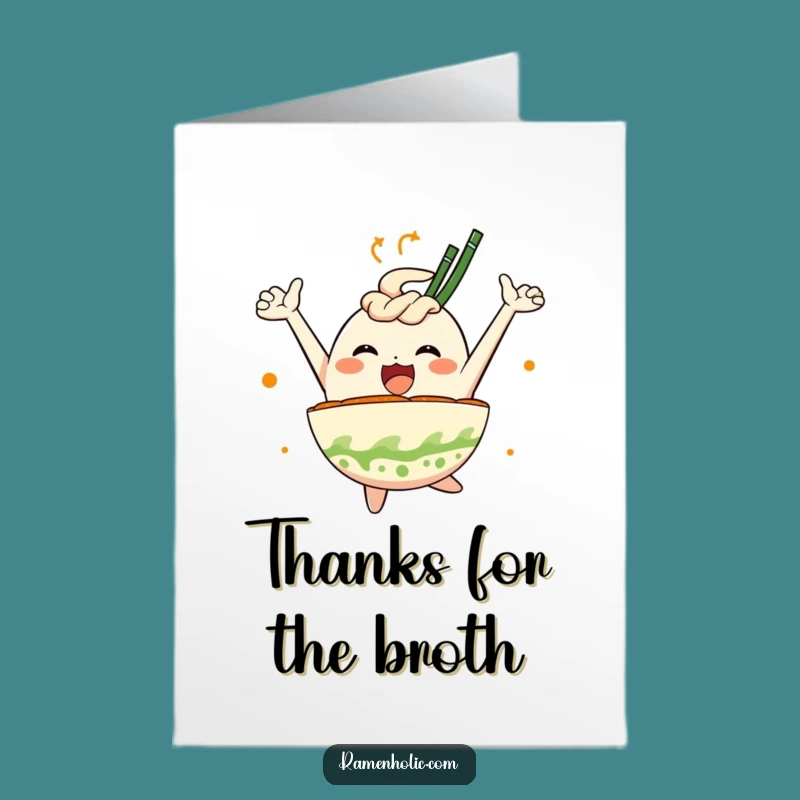 Free Printable Thank You Card: Joyful Ramen Character, Humorous Downloadable Note for Food Lovers