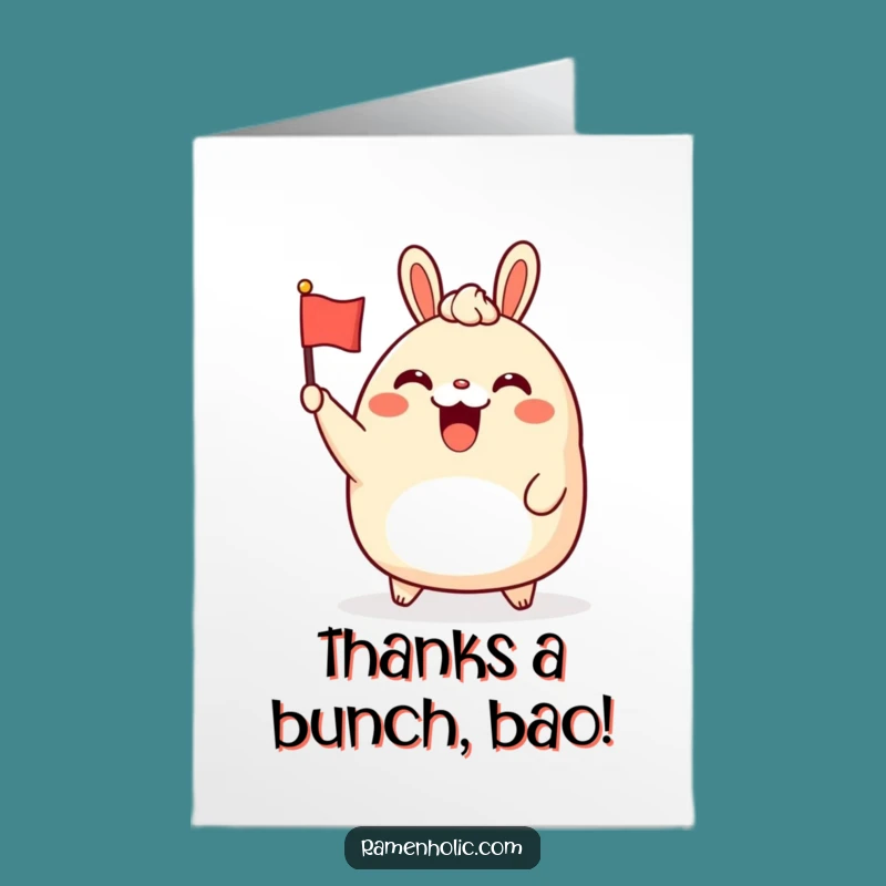 Free Printable Thank You Card: Waving Bao Bun expresses thanks, a funny downloadable gift