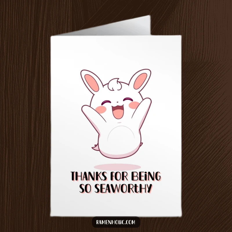 Funny Free Printable Thank You Card: A happy piece of nori doing a somersault with glee to show thanks.