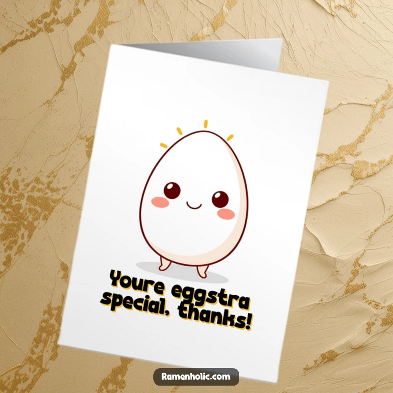 Funny Free Printable Thank You Card of an egg character with a bright sunny side up smile, perfect for thanks.