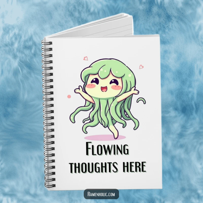 Funny notebook with a happy seaweed character dancing with a swish, ideal for jotting down notes and creative ideas.