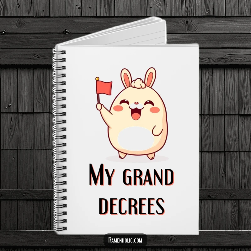 Funny bao bun character notebook, cheerfully waving a tiny flag, ideal for capturing notes with a humorous touch.