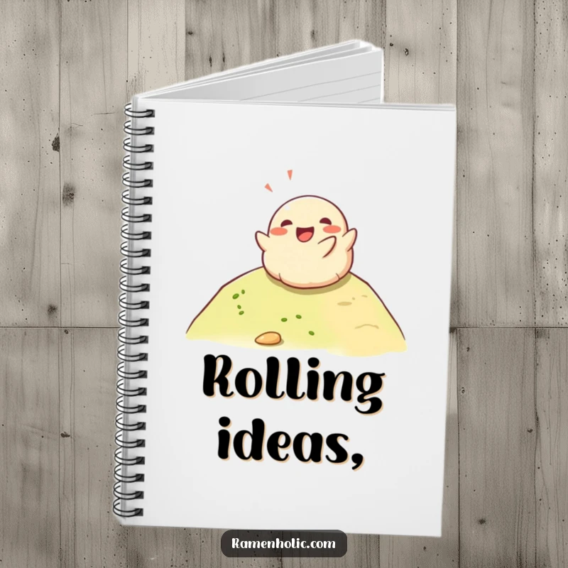 Funny happy dumpling rolling down a hill, a blank notebook for writing, perfect for students and creatives who love food humor.