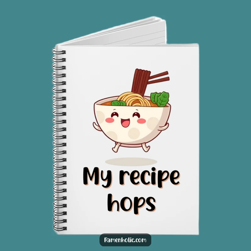 Funny Hopping Ramen Bowl Notebook - Journal with Cute Foodie Art Cover
