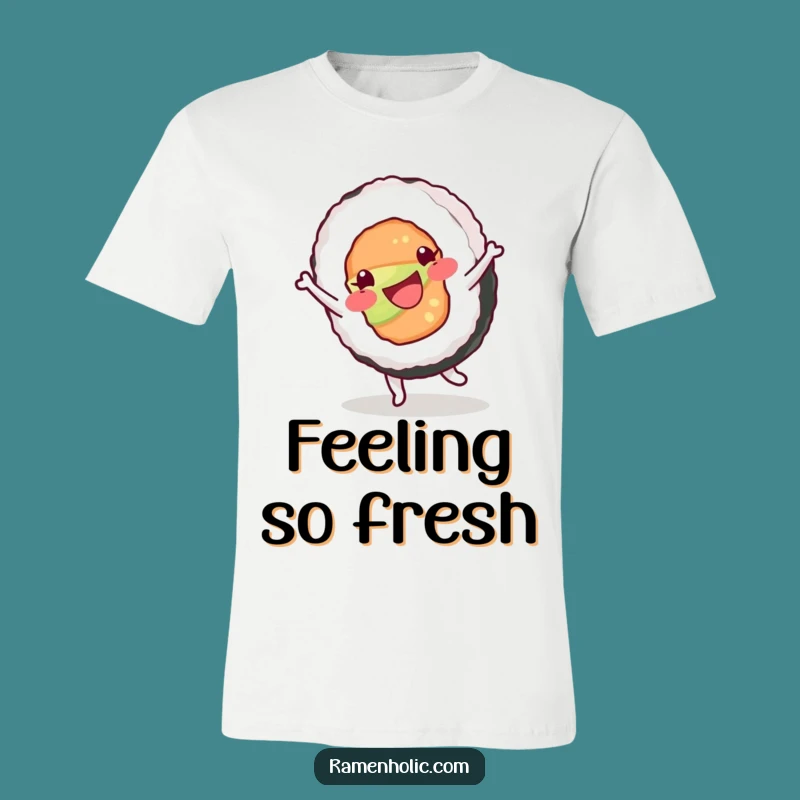 Funny Happy Sushi Roll Cartwheel T-Shirt, Playful Foodie Tee